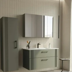 Meuble vasque suspendu 100 cm vert mat 2 tiroirs ONDIA
