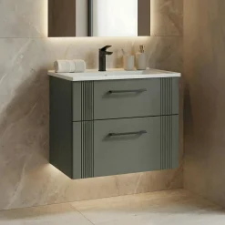 Meuble vasque suspendu 65 cm vert mat 2 tiroirs ONDIA