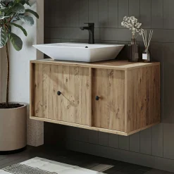 Meuble vasque suspendu décor pin 1 porte 1 tiroir RIV