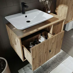 Meuble vasque suspendu décor pin 1 porte 1 tiroir RIV