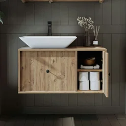 Meuble vasque suspendu décor pin 1 porte 1 tiroir RIV