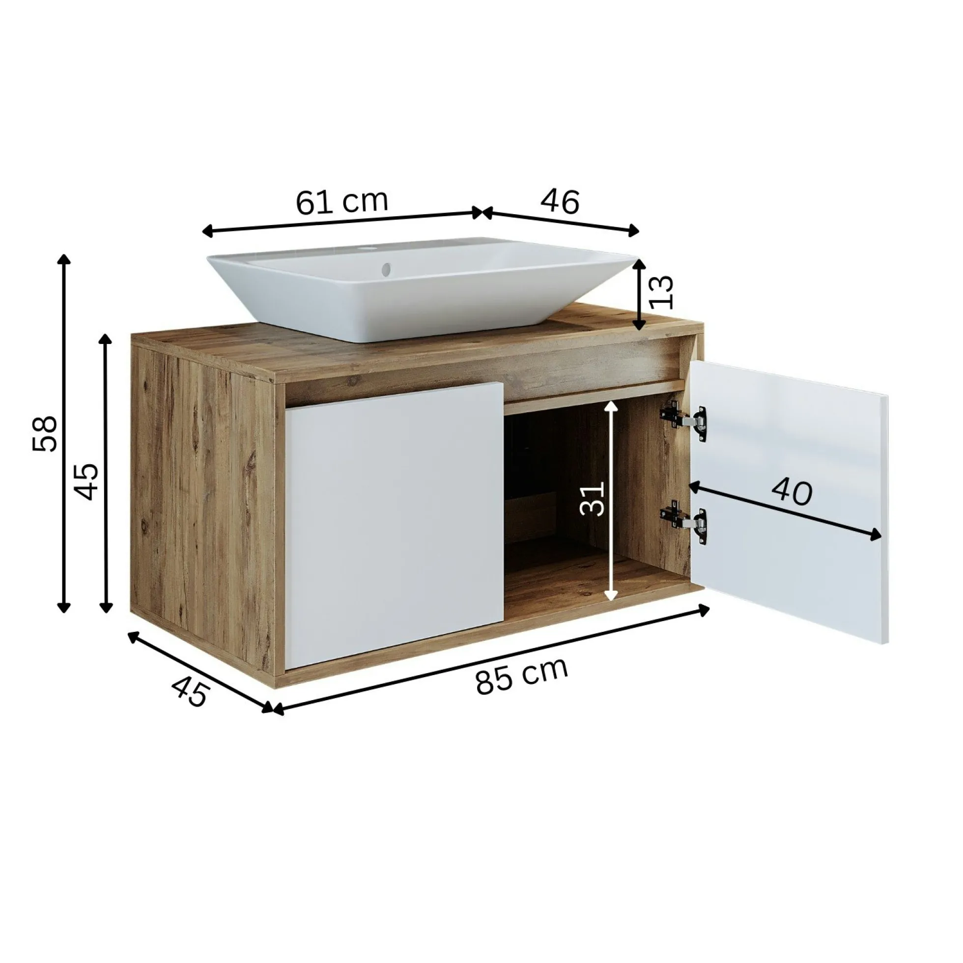 Meuble vasque suspendu décor pin et blanc VIVE