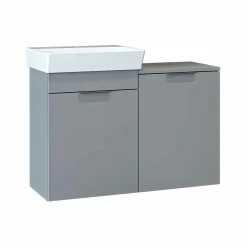 Meuble vasque suspendu gris avec panier à linge NESSA