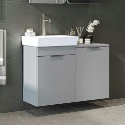 Meuble vasque suspendu gris avec panier à linge NESSA