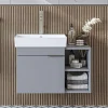 Meuble vasque suspendu gris clair 1 porte 2 niches NORIA