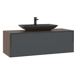 Meuble vasque suspendu gris 120 cm décor noyer et anthracite 2 tiroirs RIA