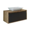 Meuble vasque suspendu 2 portes décor pin et gris FLOE