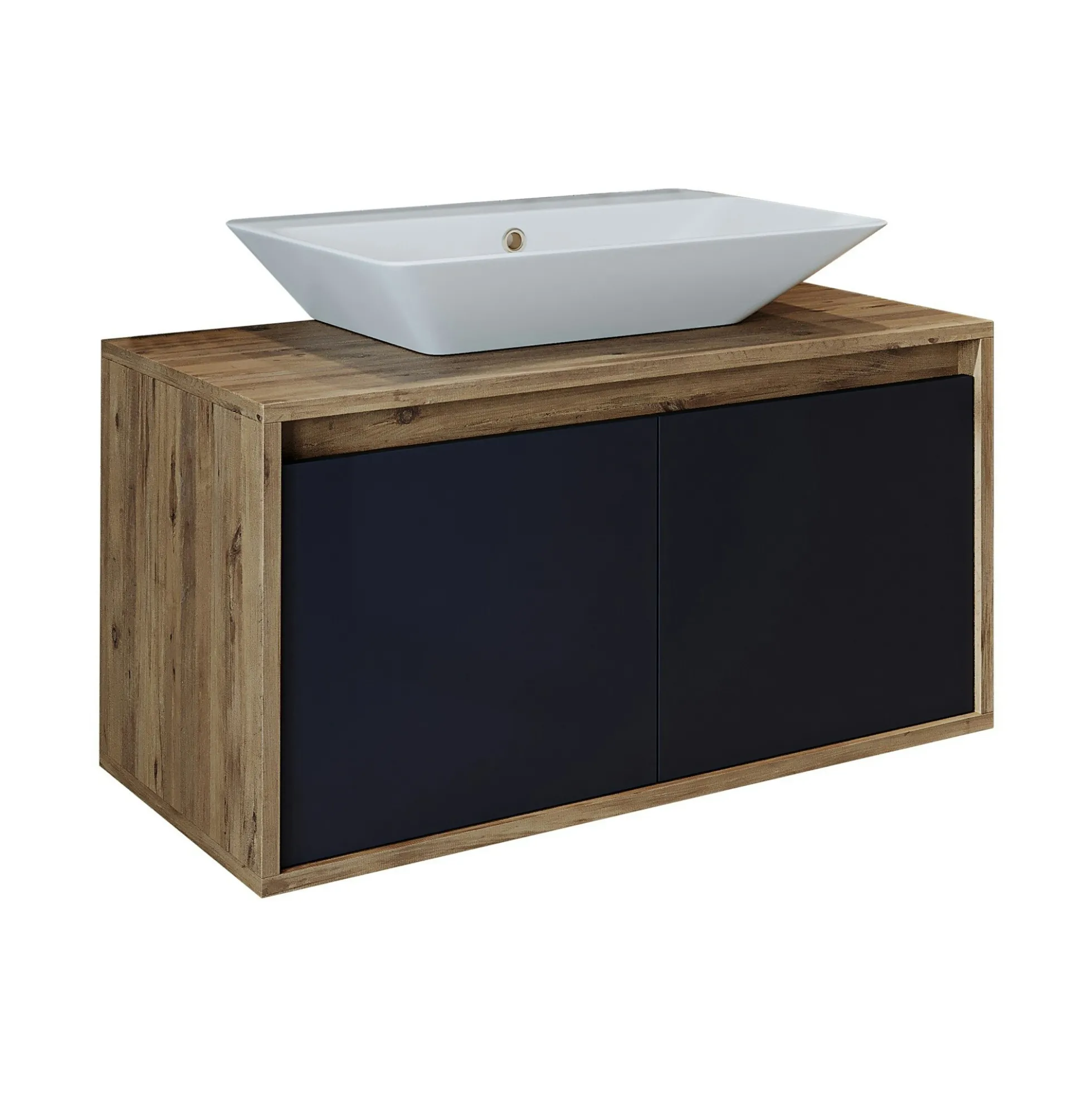 Meuble vasque suspendu 2 portes décor pin et gris VIVE