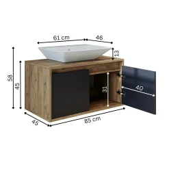 Meuble vasque suspendu 2 portes décor pin et gris VIVE