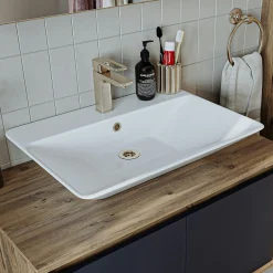 Meuble vasque suspendu 2 portes décor pin et gris VIVE