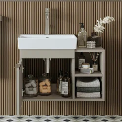 Meuble vasque suspendu sable 1 porte 2 niches NORIA