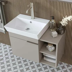 Meuble vasque suspendu sable 1 porte 2 niches NORIA