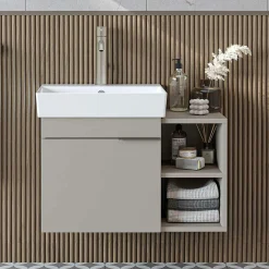 Meuble vasque suspendu sable 1 porte 2 niches NORIA