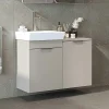 Meuble vasque suspendu sable avec panier à linge NESSA