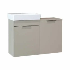 Meuble vasque suspendu sable avec panier à linge NESSA