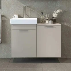 Meuble vasque suspendu sable avec panier à linge NESSA