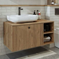 Meuble vasque suspendu 1 tiroir décor pin RUSH