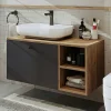 Meuble vasque suspendu 1 tiroir décor pin et gris RUSH