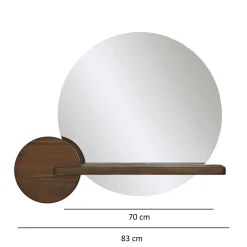 Miroir d'entrée rond avec étagère en bois brun HILO