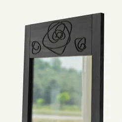 Miroir vertical en bois gris foncé - motif rose HILO