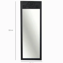 Miroir vertical en bois gris foncé - motif rose HILO