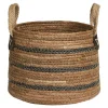 Panier cache-pot en feuille de bananier, tons noir et naturel (lot de 2)