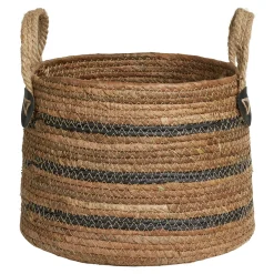 Panier cache-pot en feuille de bananier, tons noir et naturel (lot de 2)