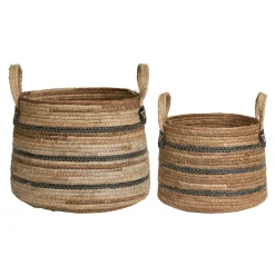 Panier cache-pot en feuille de bananier, tons noir et naturel (lot de 2)