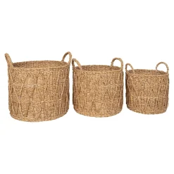 Panier cache-pot en jonc de mer avec motif losange (lot de 3)