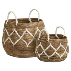 Panier de rangement à anses en fibre naturelle tressée motif losange (lot de 2)