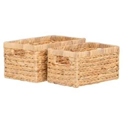 Panier de rangement déco en jacinthe d'eau avec poignées (lot de 2)