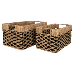 Panier de rangement déco en jonc de mer noir et naturel (lot de 2)