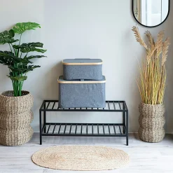 Panier de rangement gris avec couvercle 45 cm