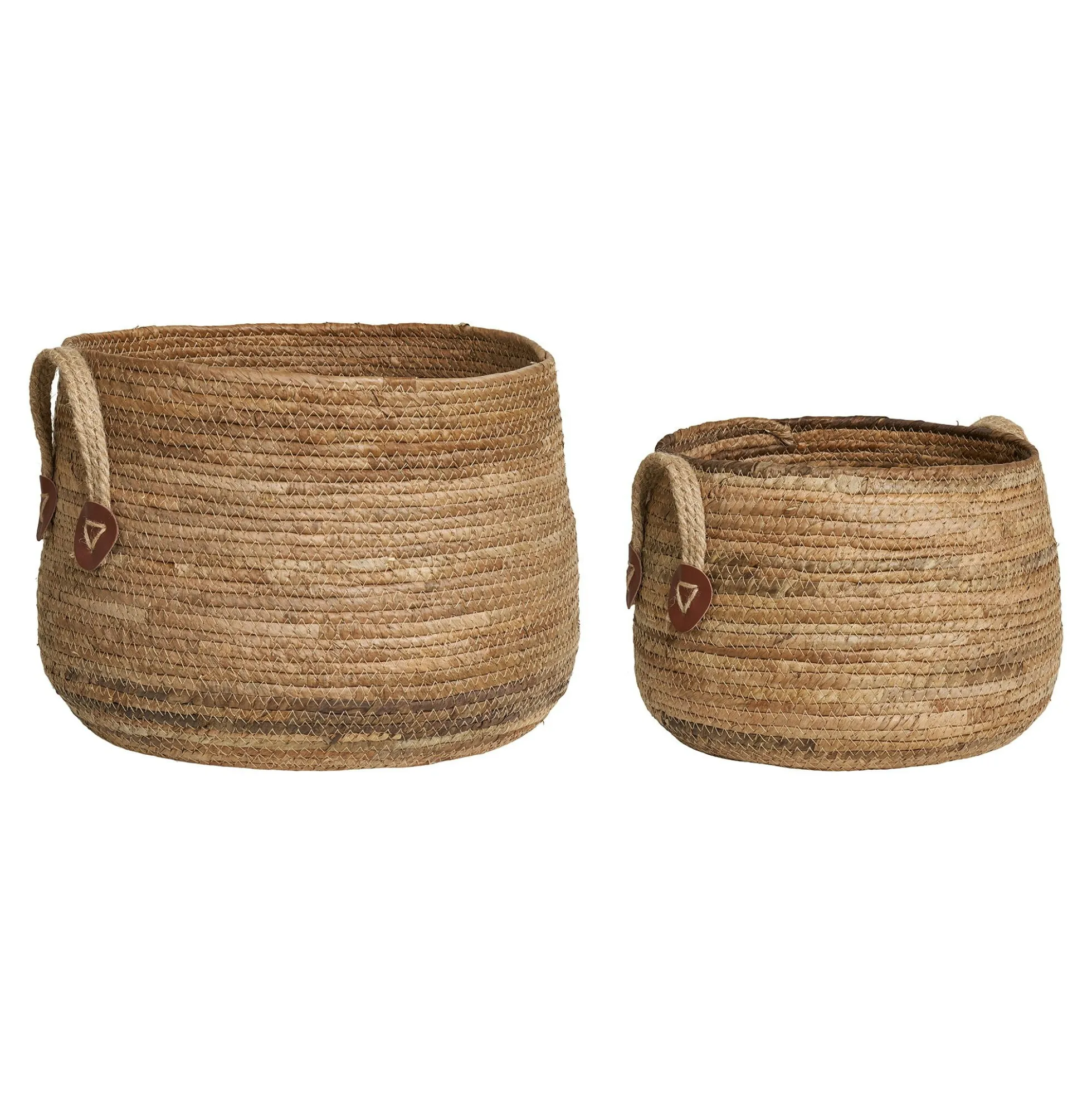 Panier de rangement rond avec poignées, en feuille de bananier (lot de 2)