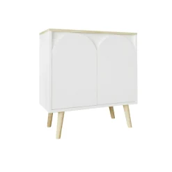Petit buffet blanc 2 portes, plateau effet bois clair MARFA