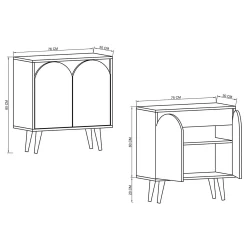 Petit buffet blanc 2 portes, plateau effet bois clair MARFA