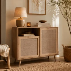 Petit buffet bohème 2 portes effet rotin SONA