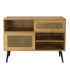 Petit buffet bois effet cannage 2 portes coulissantes ALCUDIA