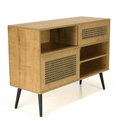 Petit buffet bois effet cannage 2 portes coulissantes ALCUDIA