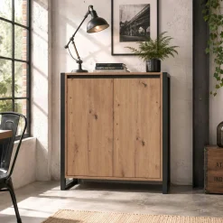 Petit buffet campagne 2 portes effet chêne ALVA