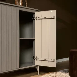 Petit buffet gris en bois rainuré 2 portes CALERO