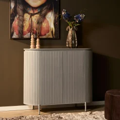 Petit buffet gris en bois rainuré 2 portes CALERO