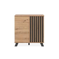 Petit buffet moderne 1 porte noire rainurée ALVA