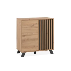 Petit buffet moderne 1 porte noire rainurée ALVA