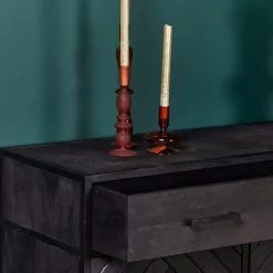 Petit buffet noir en bois de manguier 2 portes ALVERA