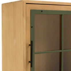 Petit buffet 1 porte vitrée contour vert BAGAN