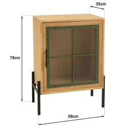 Petit buffet 1 porte vitrée contour vert BAGAN