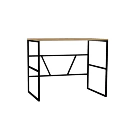 Petit bureau moderne noir avec plateau effet chêne clair JENA