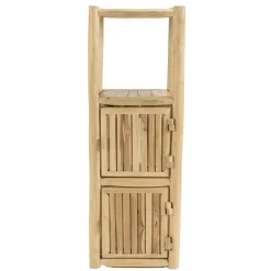Petite colonne de rangement 3 niveaux rondins teck naturel MANAK