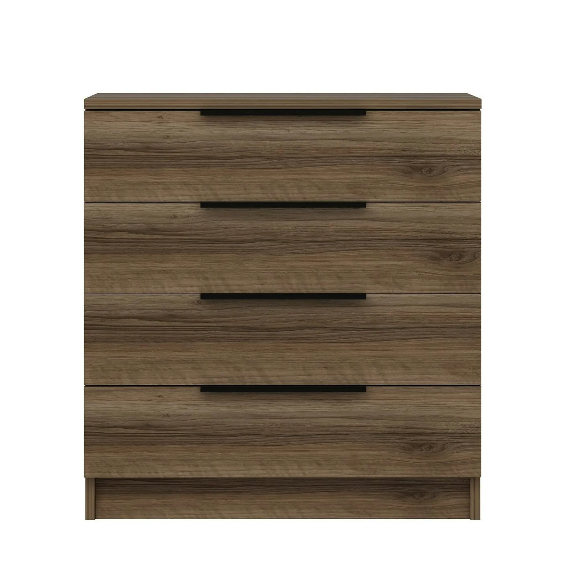 Petite commode moderne 4 tiroirs effet bois de noyer BYRON